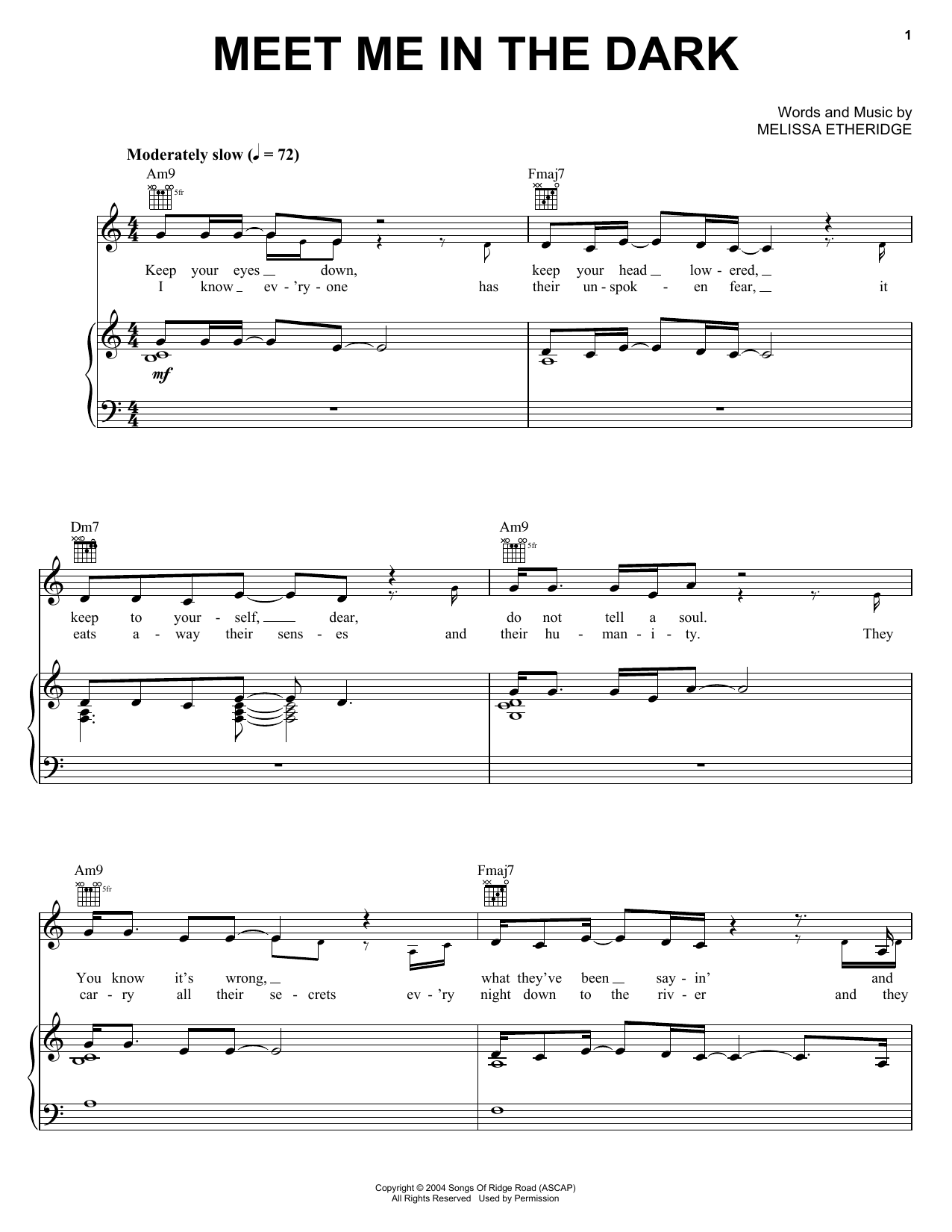 Melissa Etheridge Meet Me In The Dark sheet music notes and chords arranged for Piano, Vocal & Guitar Chords (Right-Hand Melody)