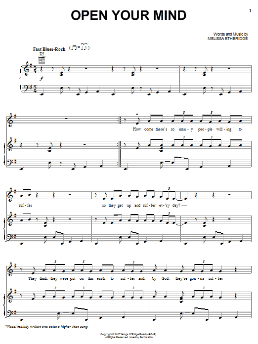 Melissa Etheridge Open Your Mind sheet music notes and chords arranged for Piano, Vocal & Guitar Chords (Right-Hand Melody)