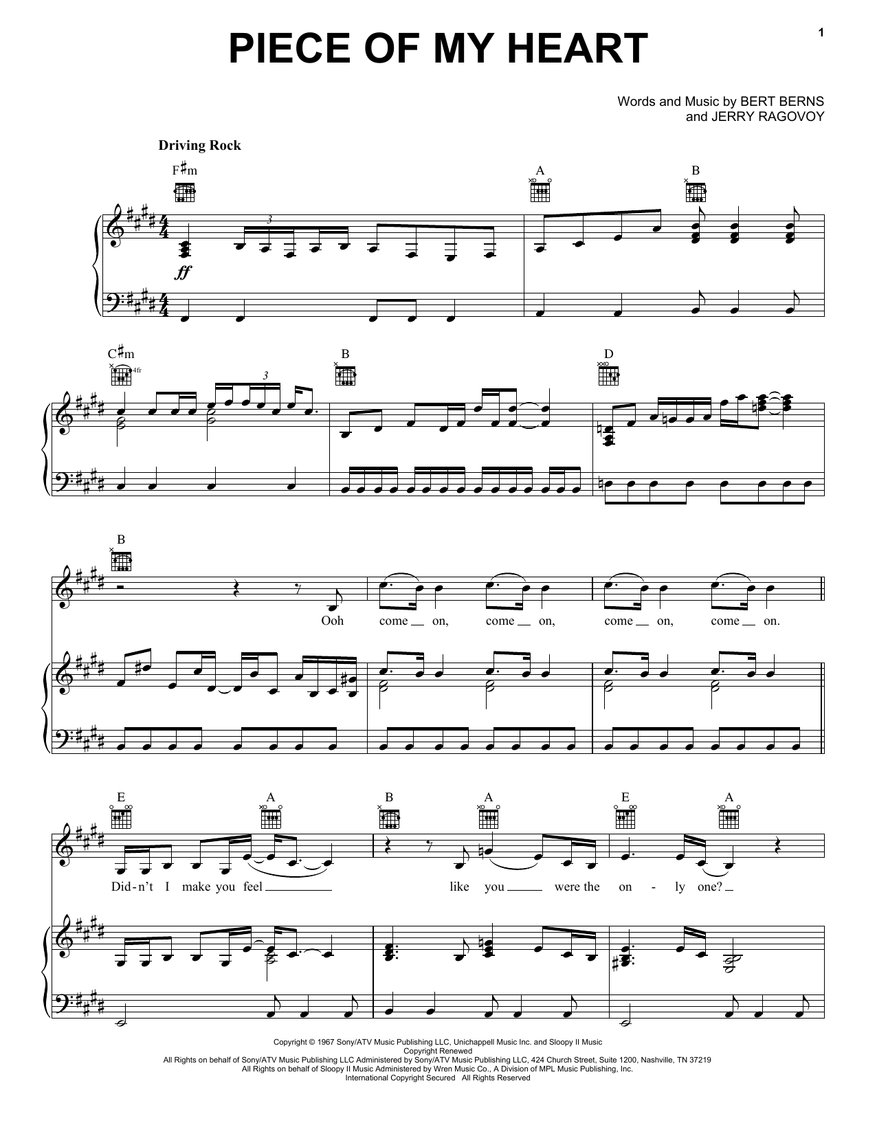 Melissa Etheridge Piece Of My Heart sheet music notes and chords arranged for Piano, Vocal & Guitar Chords (Right-Hand Melody)