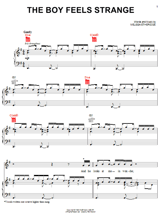 Melissa Etheridge The Boy Feels Strange sheet music notes and chords arranged for Piano, Vocal & Guitar Chords (Right-Hand Melody)
