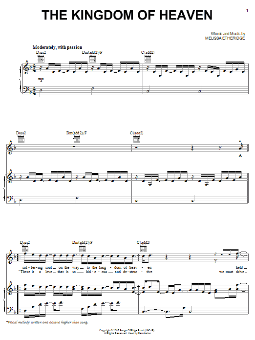 Melissa Etheridge The Kingdom Of Heaven sheet music notes and chords arranged for Piano, Vocal & Guitar Chords (Right-Hand Melody)