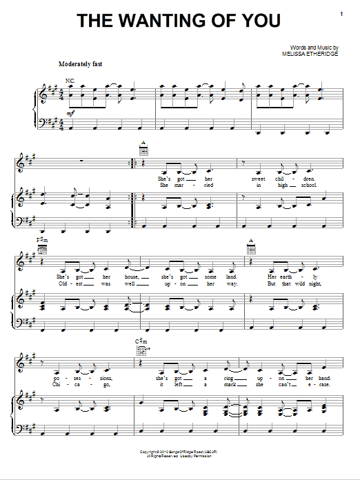 Melissa Etheridge The Wanting Of You sheet music notes and chords arranged for Piano, Vocal & Guitar Chords (Right-Hand Melody)