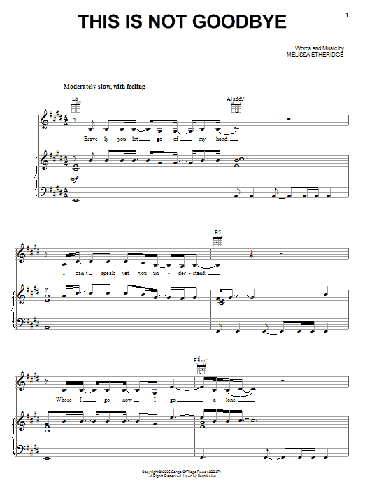 Melissa Etheridge This Is Not Goodbye sheet music notes and chords arranged for Piano, Vocal & Guitar Chords (Right-Hand Melody)