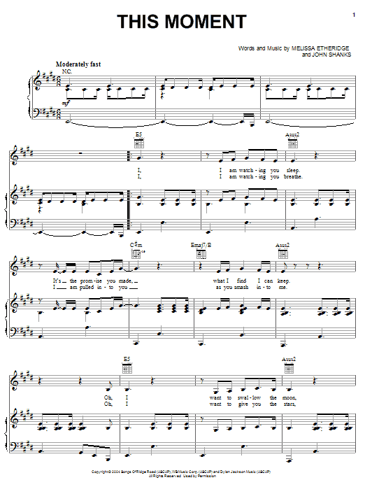 Melissa Etheridge This Moment sheet music notes and chords arranged for Piano, Vocal & Guitar Chords (Right-Hand Melody)
