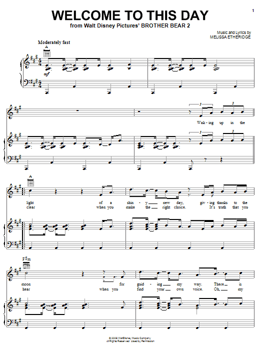 Melissa Etheridge Welcome To This Day sheet music notes and chords arranged for Piano, Vocal & Guitar Chords (Right-Hand Melody)