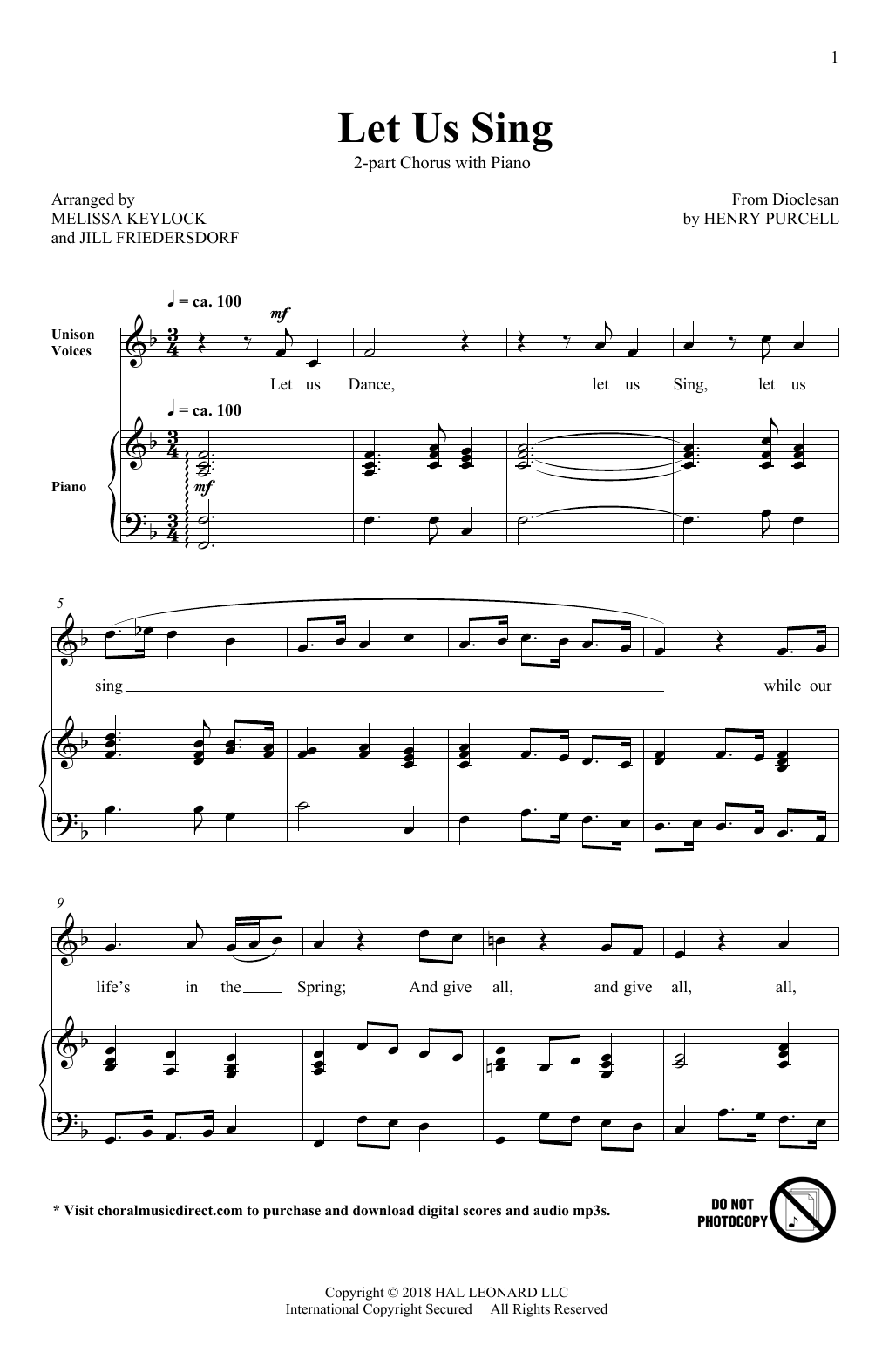 Melissa Keylock and Jill Friedersdorf Let Us Sing sheet music notes and chords arranged for 2-Part Choir