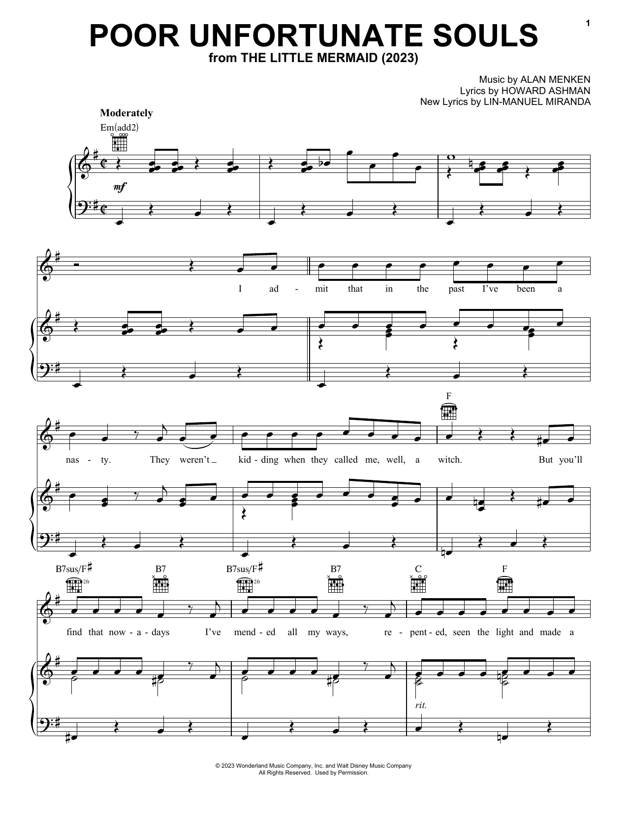 Melissa McCarthy Poor Unfortunate Souls (from The Little Mermaid) (2023) sheet music notes and chords arranged for Easy Piano
