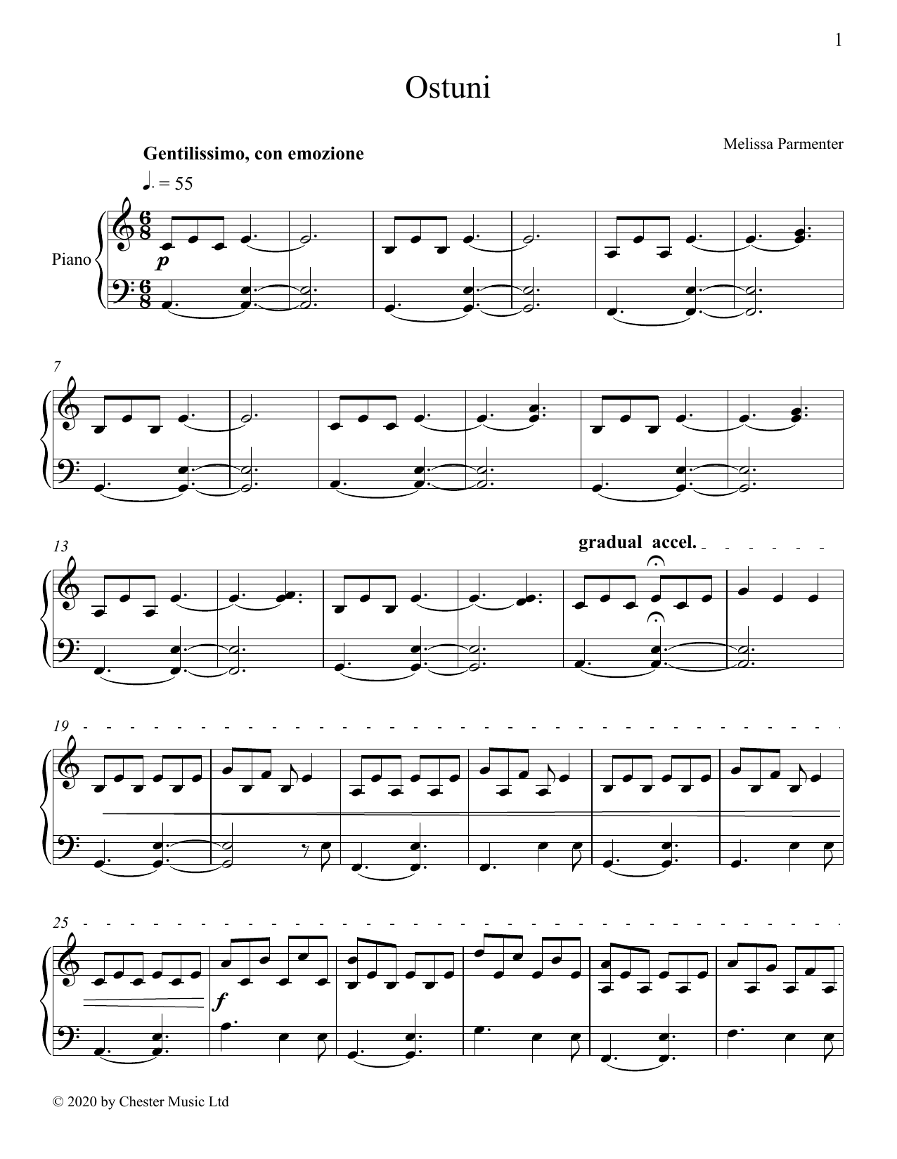 Melissa Parmenter Ostuni sheet music notes and chords arranged for Piano Solo