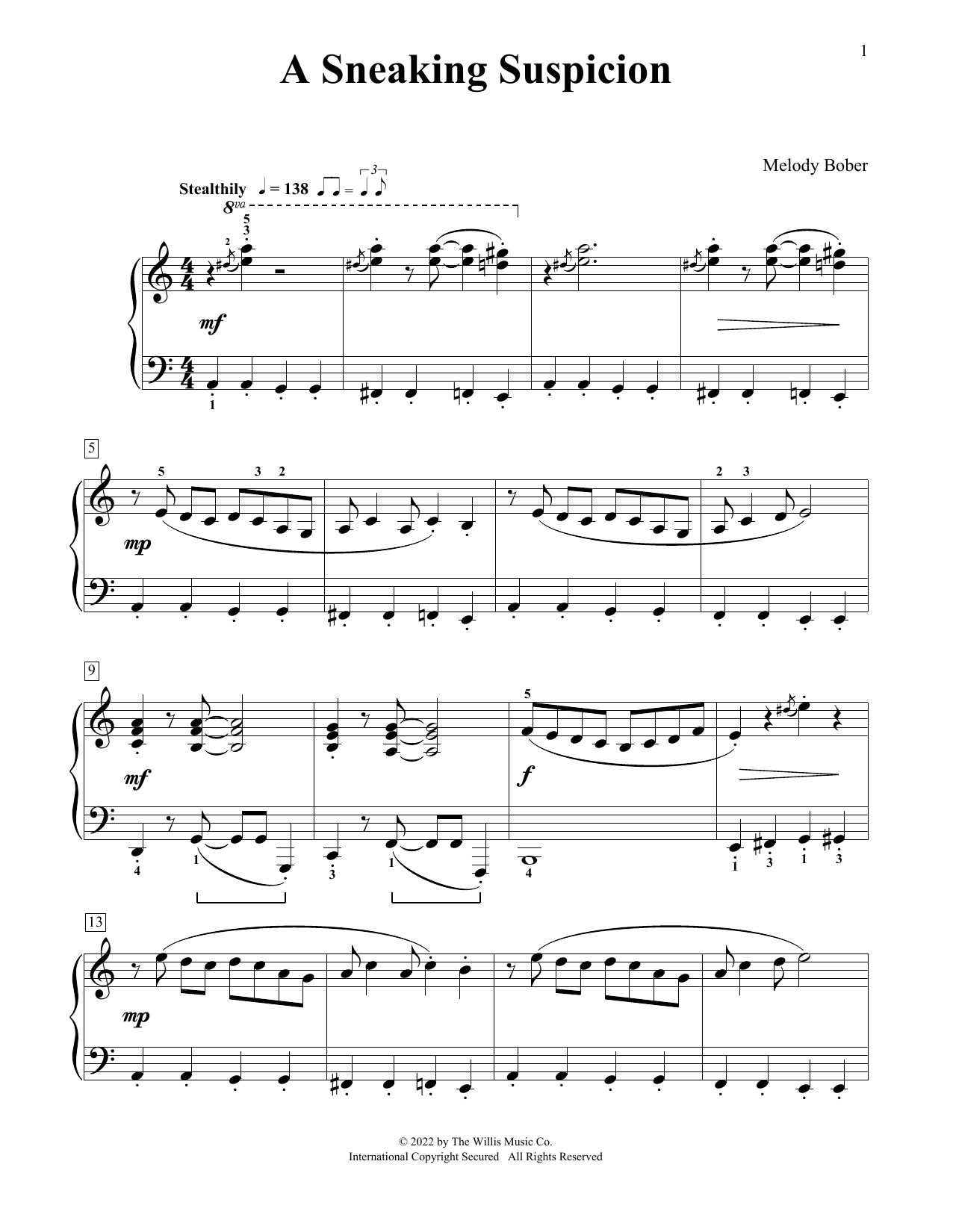 Melody Bober A Sneaking Suspicion sheet music notes and chords arranged for Educational Piano