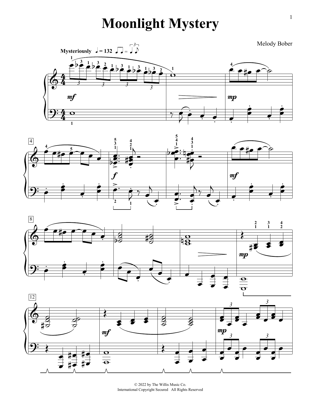 Melody Bober Moonlight Mystery sheet music notes and chords arranged for Educational Piano