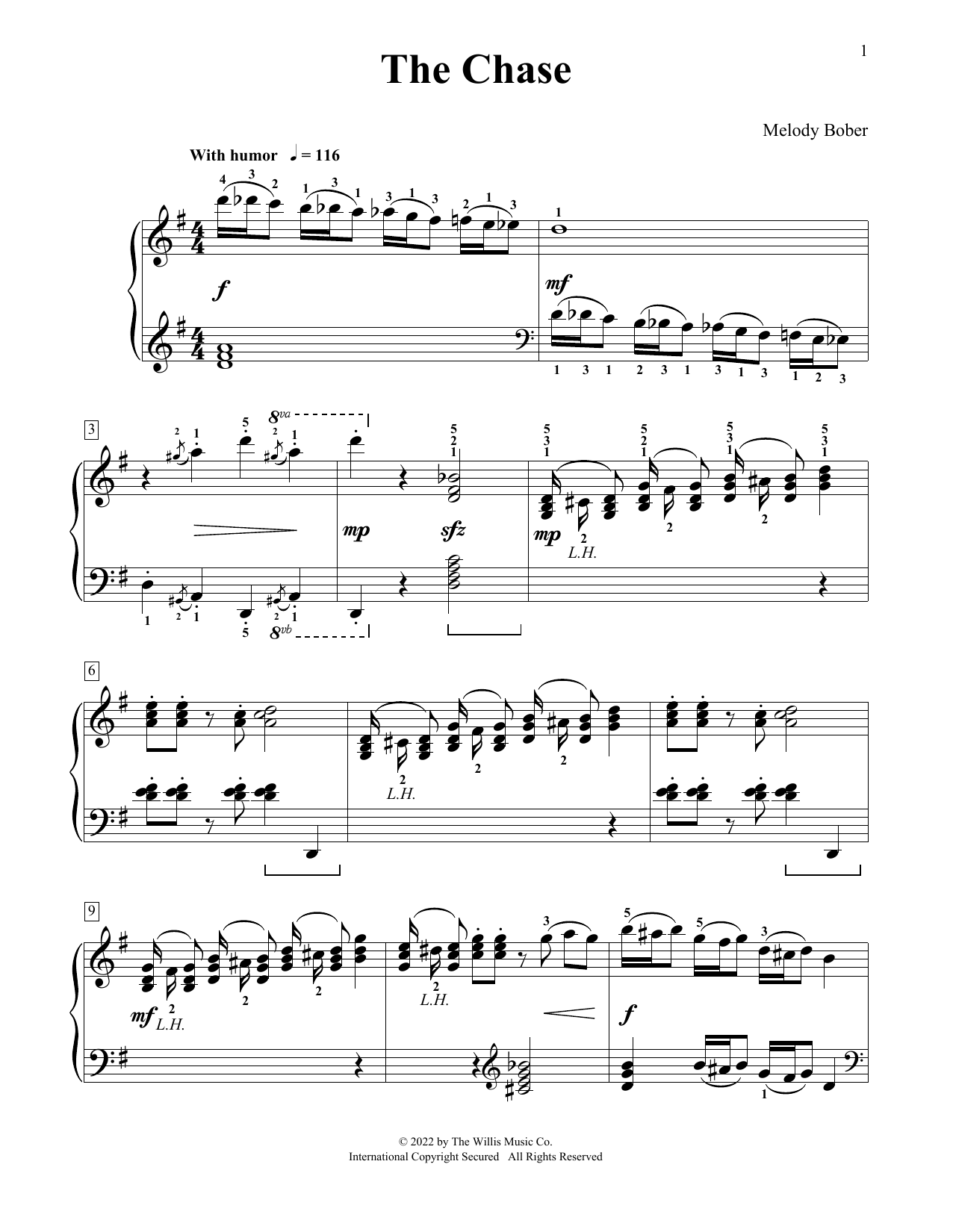 Melody Bober The Chase sheet music notes and chords arranged for Educational Piano