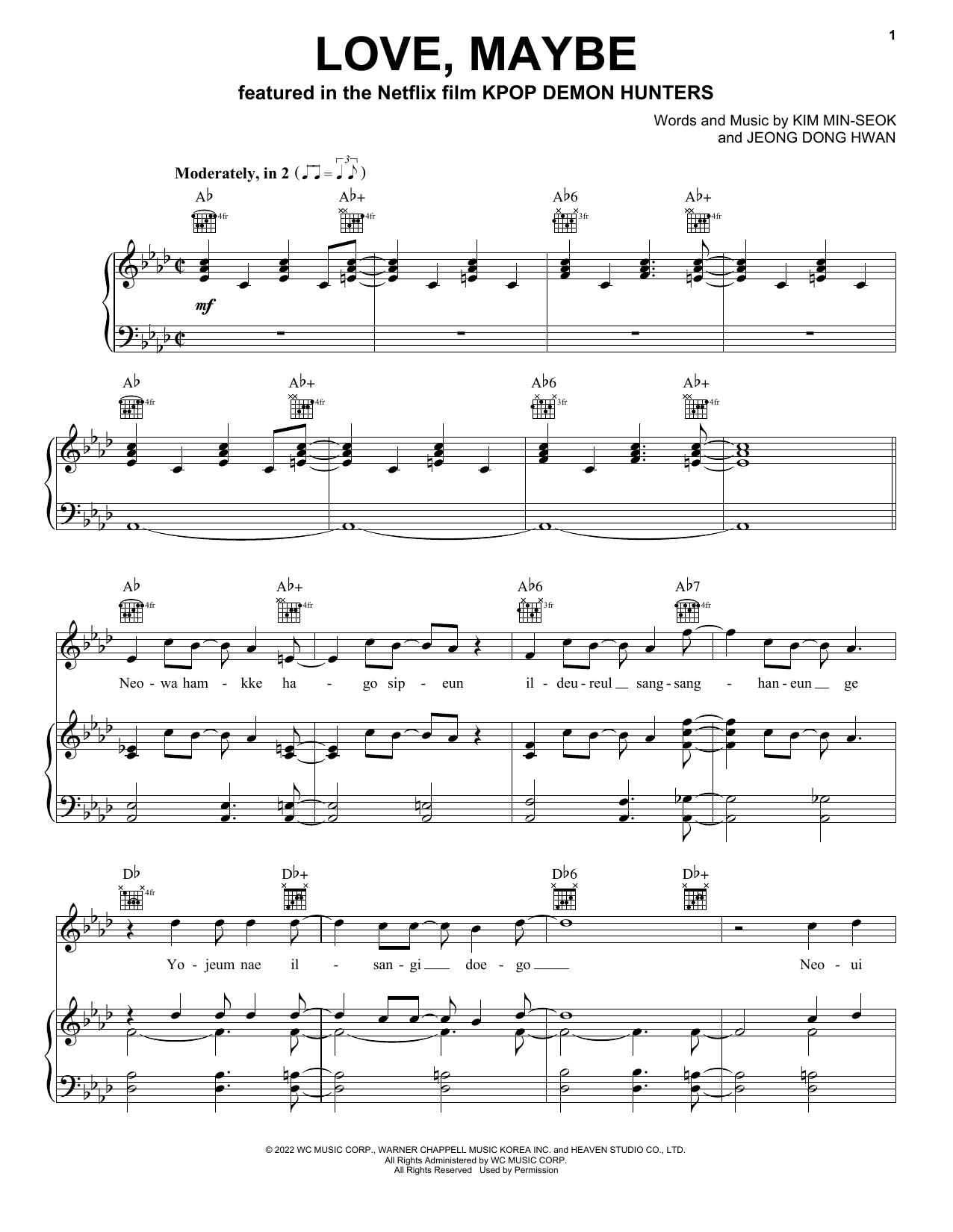 MeloMance Love, Maybe (from KPop Demon Hunters) sheet music notes and chords arranged for Piano, Vocal & Guitar Chords (Right-Hand Melody)