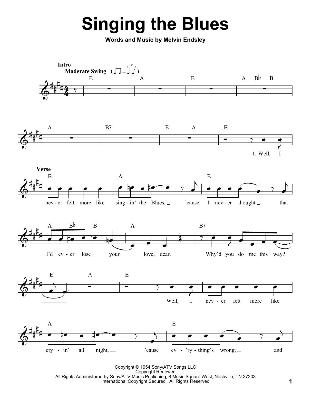 Melvin Endsley Singing The Blues sheet music notes and chords arranged for Pro Vocal
