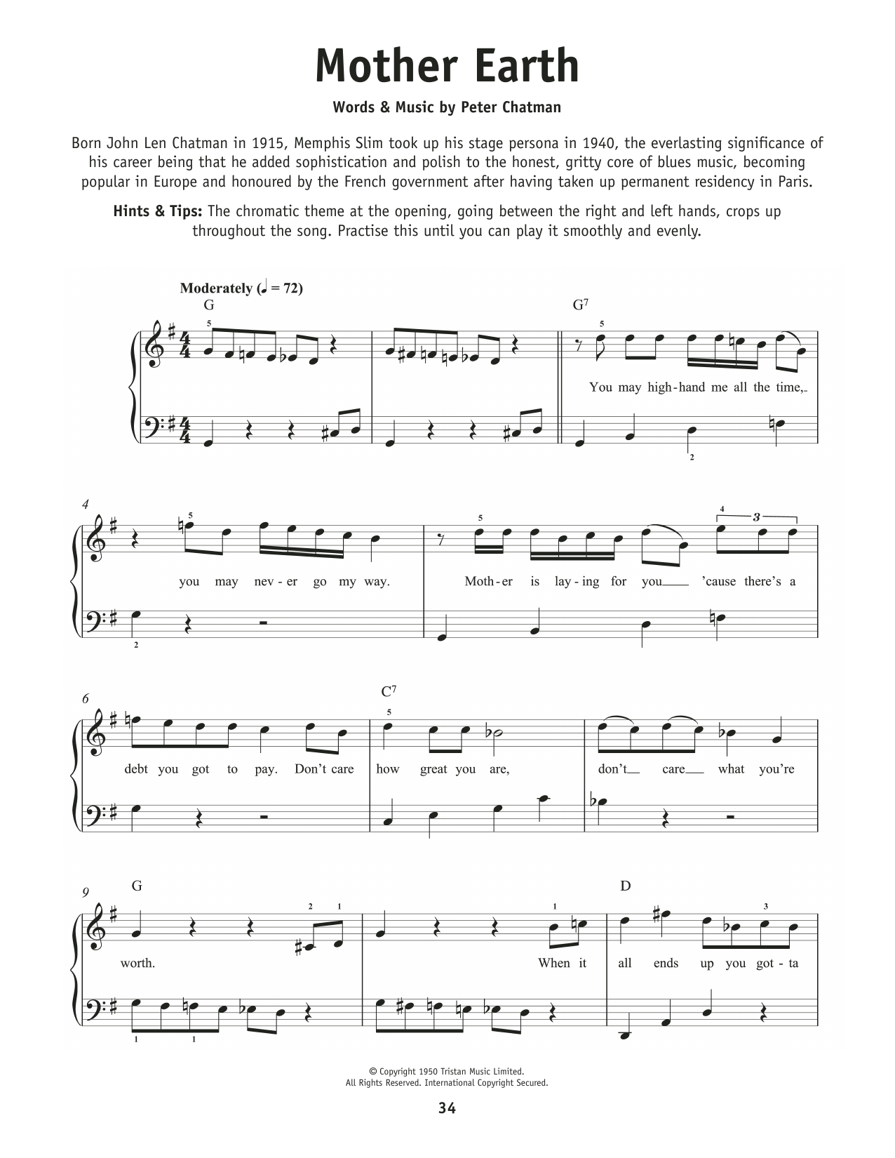 Memphis Slim Mother Earth (Mother Earth Blues) sheet music notes and chords arranged for Really Easy Piano