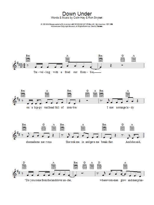 Men At Work Down Under sheet music notes and chords arranged for Trombone Solo