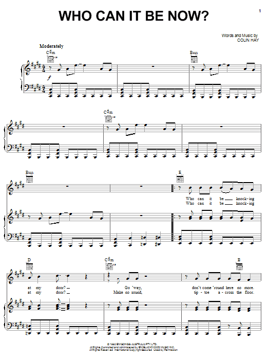 Men At Work Who Can It Be Now? sheet music notes and chords arranged for Easy Lead Sheet / Fake Book
