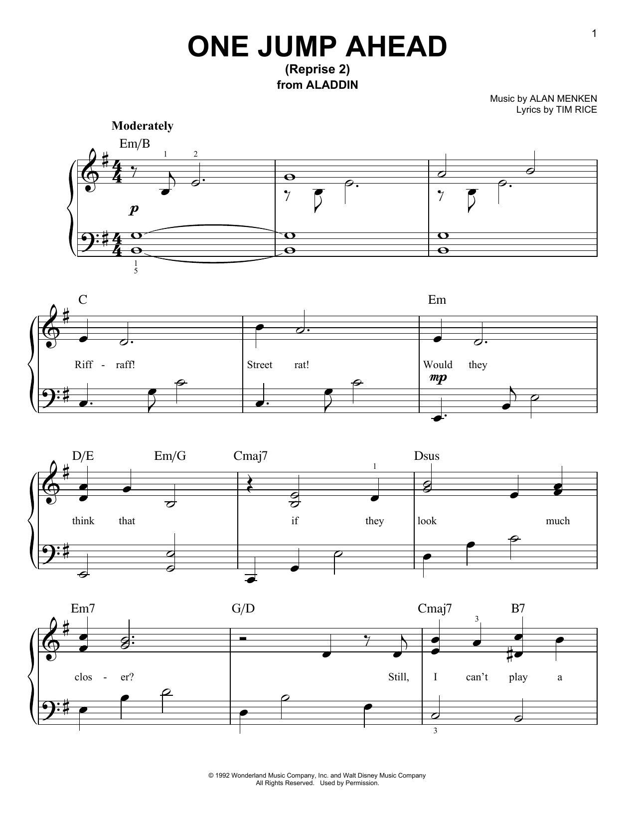 Mena Massoud One Jump Ahead (Reprise 2) (from Disney's Aladdin) sheet music notes and chords arranged for Easy Piano