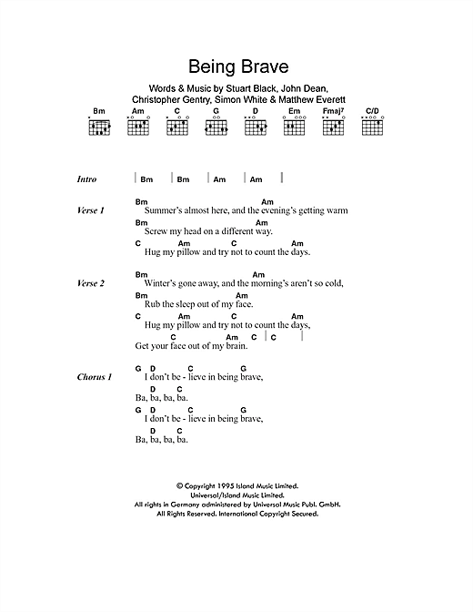 Menswear Being Brave sheet music notes and chords arranged for Guitar Chords/Lyrics