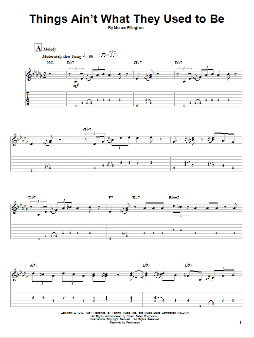 Mercer Ellington Things Ain't What They Used To Be sheet music notes and chords arranged for Guitar Tab (Single Guitar)