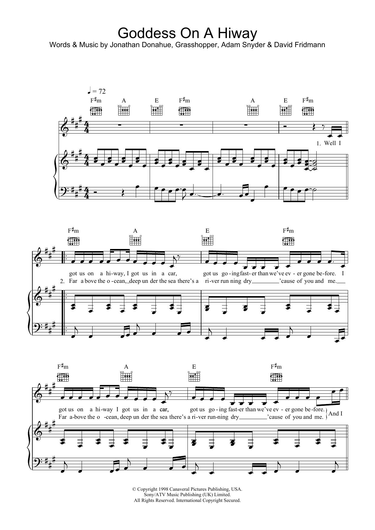 Mercury Rev Goddess On A Hiway sheet music notes and chords arranged for Piano, Vocal & Guitar Chords