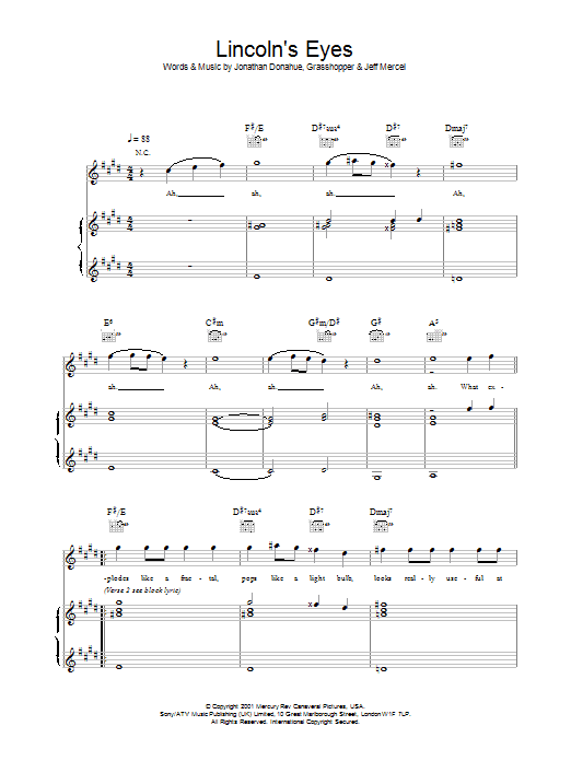 Mercury Rev Lincoln's Eyes sheet music notes and chords arranged for Piano, Vocal & Guitar Chords
