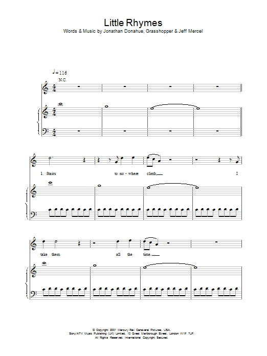 Mercury Rev Little Rhymes sheet music notes and chords arranged for Piano, Vocal & Guitar Chords