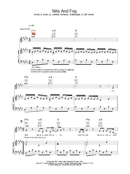 Mercury Rev Nite And Fog sheet music notes and chords arranged for Piano, Vocal & Guitar Chords