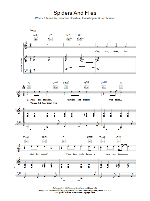 Mercury Rev Spiders And Flies sheet music notes and chords arranged for Piano, Vocal & Guitar Chords