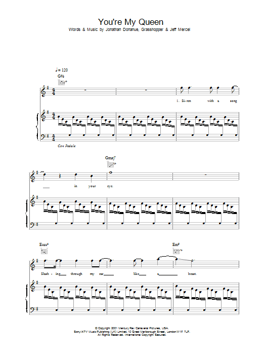 Mercury Rev You're My Queen sheet music notes and chords arranged for Piano, Vocal & Guitar Chords