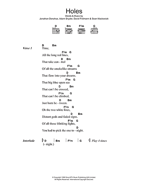 Mercury Rev Holes sheet music notes and chords arranged for Guitar Chords/Lyrics