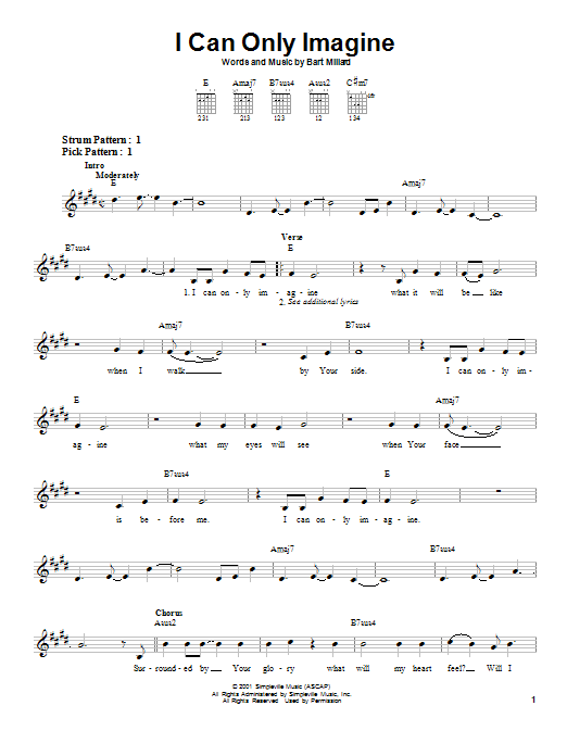 Mercy Me I Can Only Imagine sheet music notes and chords arranged for Easy Guitar