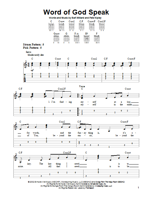 Mercy Me Word Of God Speak sheet music notes and chords arranged for Lead Sheet / Fake Book