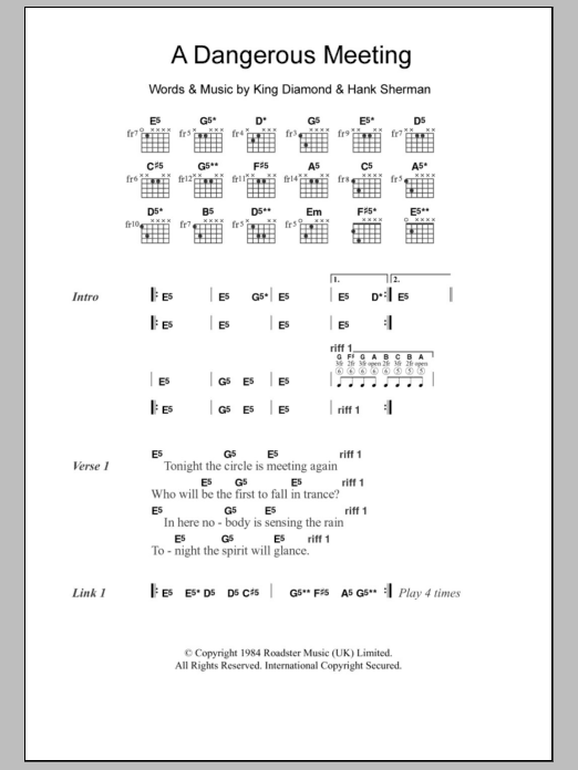 Mercyful Fate A Dangerous Meeting sheet music notes and chords arranged for Guitar Chords/Lyrics