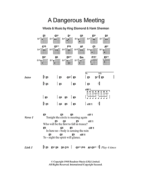 Mercyful Fate A Dangerous Meeting sheet music notes and chords arranged for Guitar Chords/Lyrics