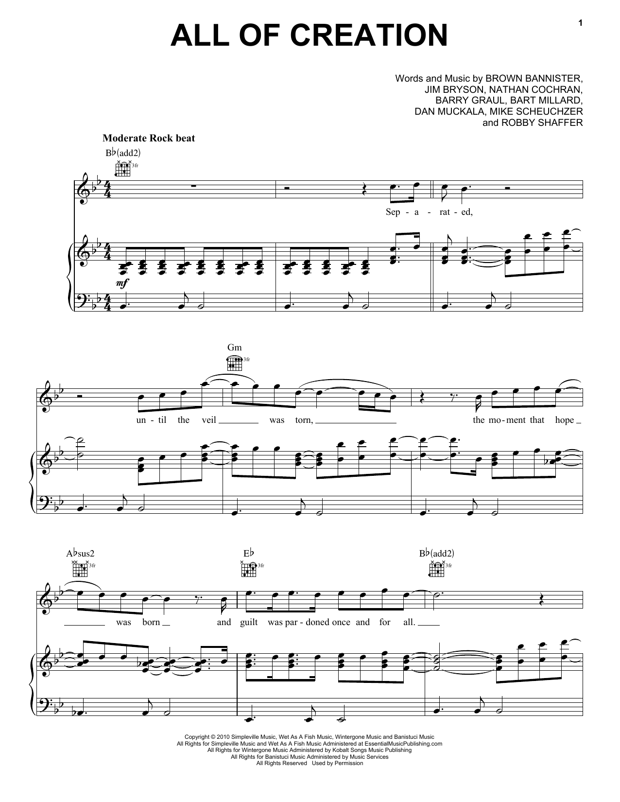 MercyMe All Of Creation sheet music notes and chords arranged for Piano, Vocal & Guitar Chords (Right-Hand Melody)