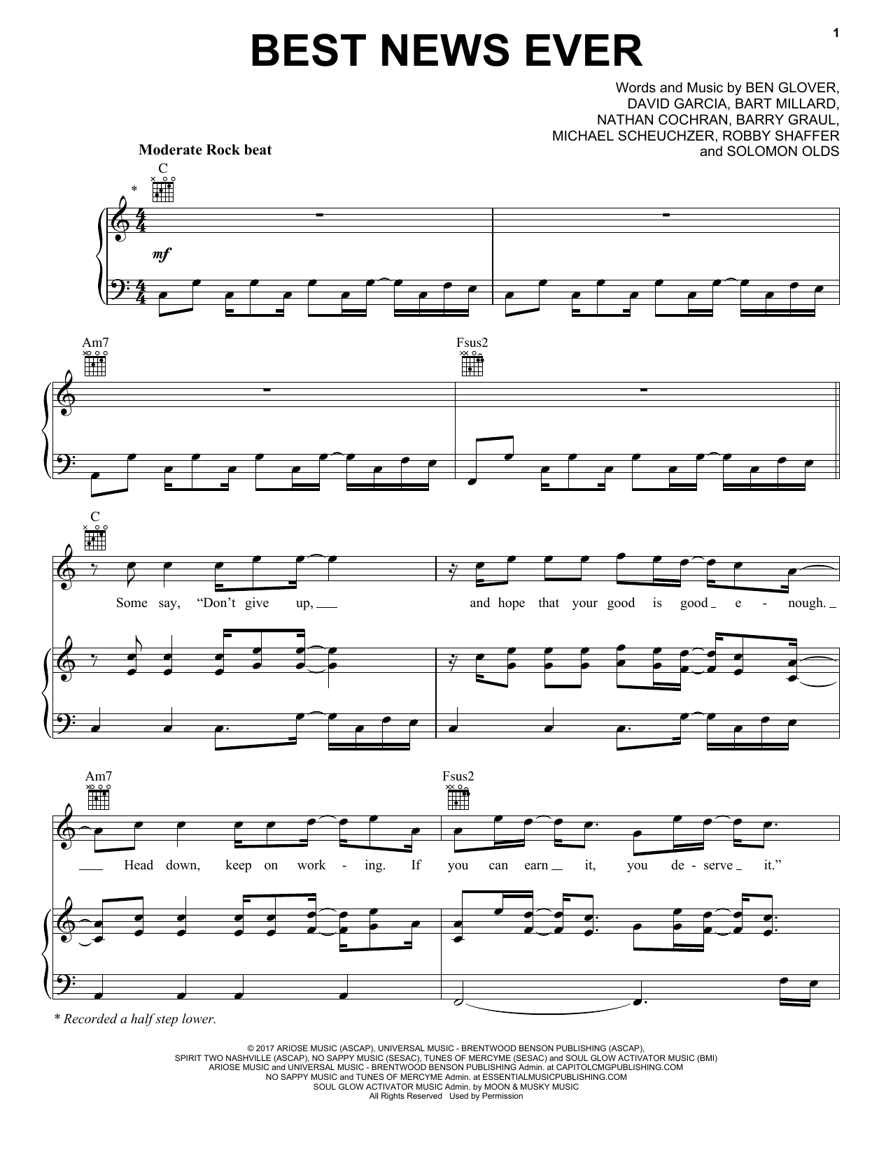 MercyMe Best News Ever sheet music notes and chords arranged for Piano, Vocal & Guitar Chords (Right-Hand Melody)