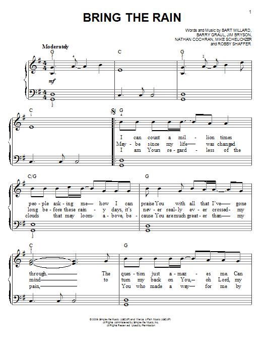 MercyMe Bring The Rain sheet music notes and chords arranged for Piano, Vocal & Guitar Chords (Right-Hand Melody)