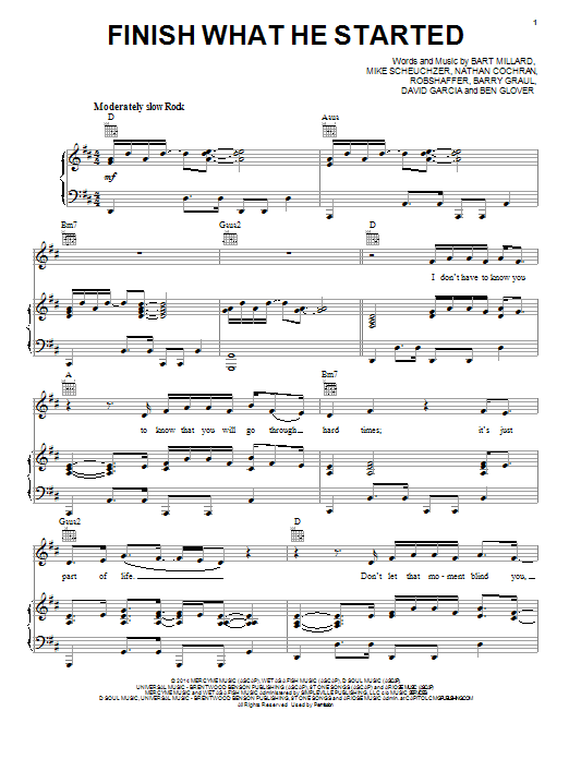 MercyMe Finish What He Started sheet music notes and chords arranged for Piano, Vocal & Guitar Chords (Right-Hand Melody)
