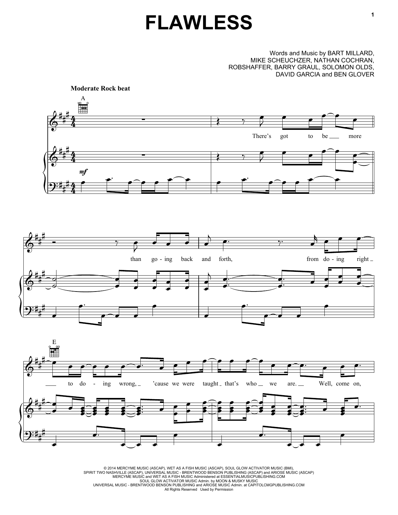 MercyMe Flawless sheet music notes and chords arranged for Piano, Vocal & Guitar Chords (Right-Hand Melody)