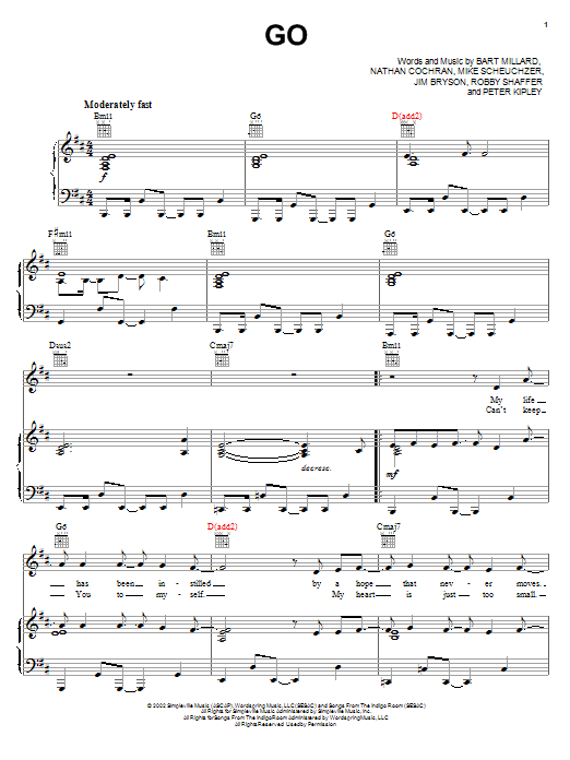 MercyMe Go sheet music notes and chords arranged for Easy Piano