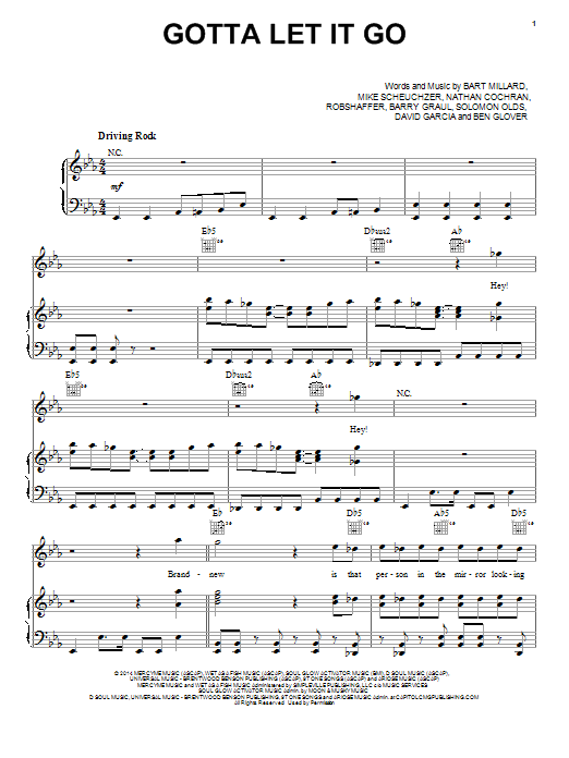 MercyMe Gotta Let It Go sheet music notes and chords arranged for Piano, Vocal & Guitar Chords (Right-Hand Melody)