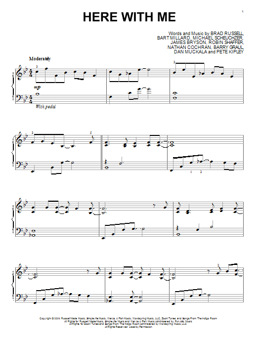 MercyMe Here With Me sheet music notes and chords arranged for Piano Solo