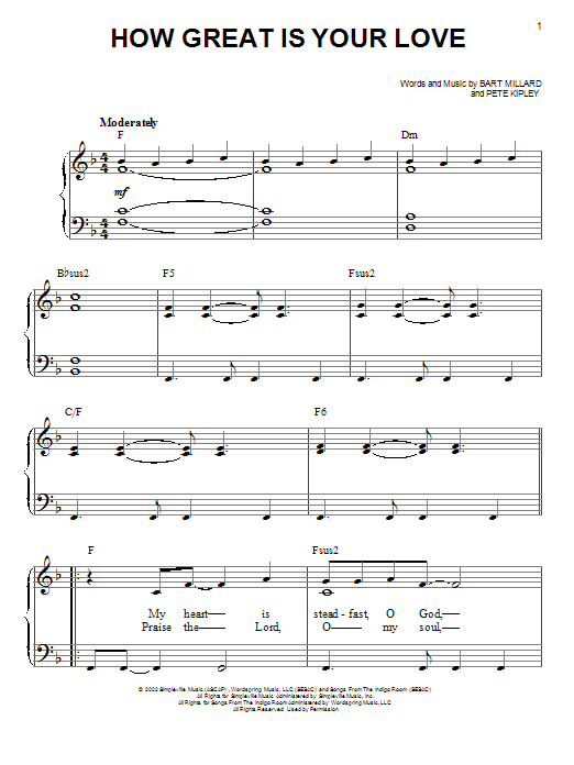 MercyMe How Great Is Your Love sheet music notes and chords arranged for Piano Solo