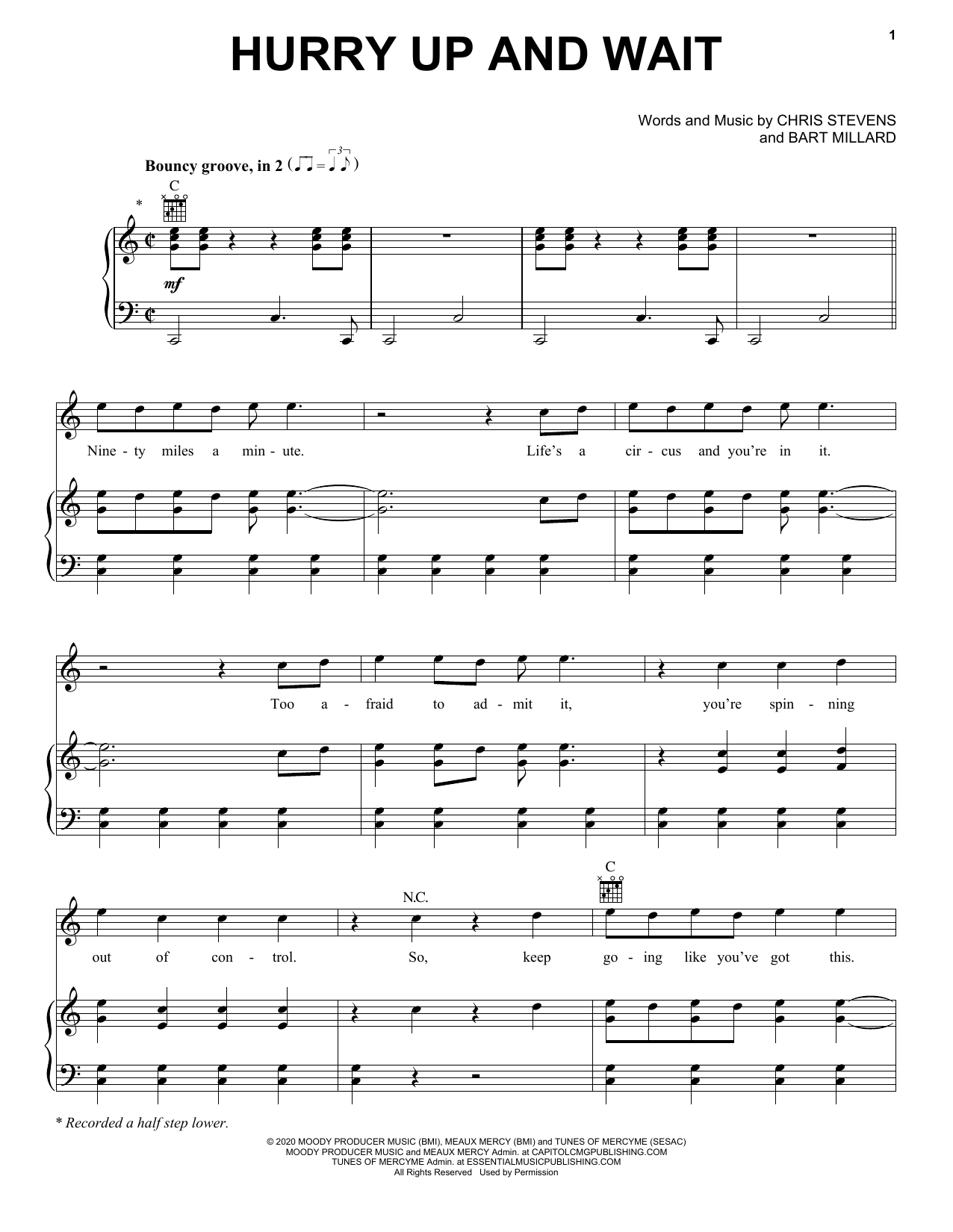 MercyMe Hurry Up And Wait sheet music notes and chords arranged for Piano, Vocal & Guitar Chords (Right-Hand Melody)