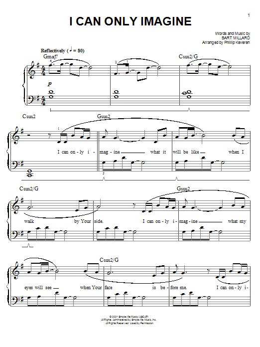MercyMe I Can Only Imagine (arr. Phillip Keveren) sheet music notes and chords arranged for Easy Piano