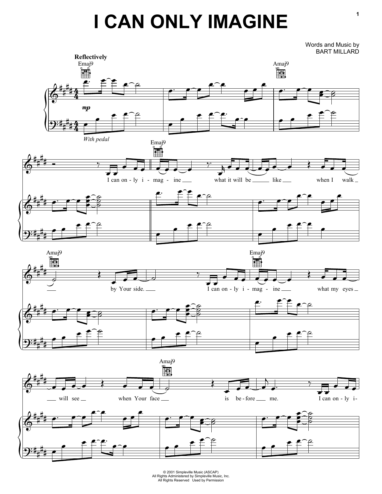 MercyMe I Can Only Imagine sheet music notes and chords arranged for Piano Solo