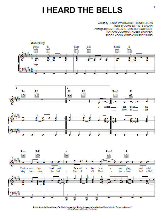 MercyMe I Heard The Bells On Christmas Day sheet music notes and chords arranged for Piano, Vocal & Guitar Chords (Right-Hand Melody)