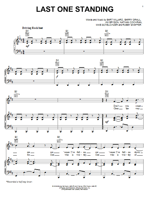 MercyMe Last One Standing sheet music notes and chords arranged for Piano, Vocal & Guitar Chords (Right-Hand Melody)