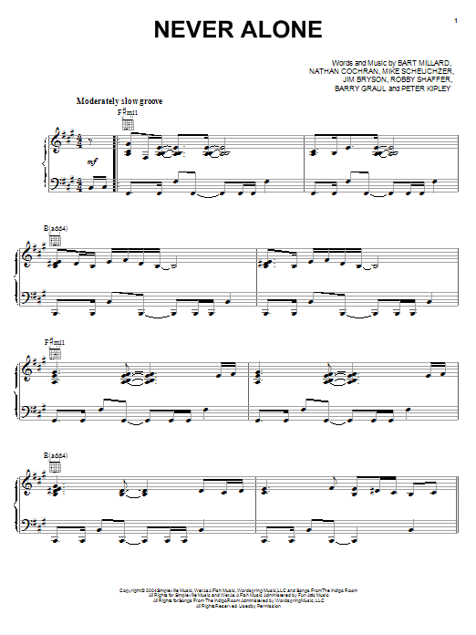 MercyMe Never Alone sheet music notes and chords arranged for Piano, Vocal & Guitar Chords (Right-Hand Melody)