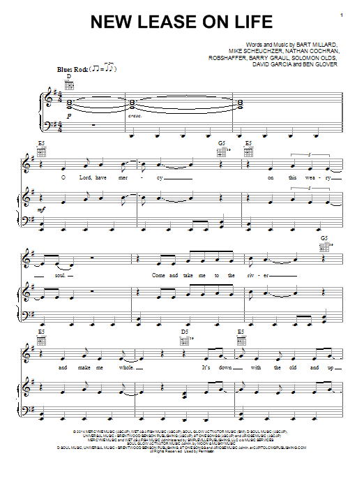 MercyMe New Lease On Life sheet music notes and chords arranged for Piano, Vocal & Guitar Chords (Right-Hand Melody)